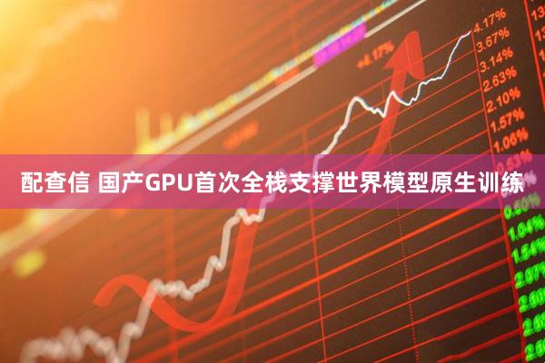 配查信 国产GPU首次全栈支撑世界模型原生训练